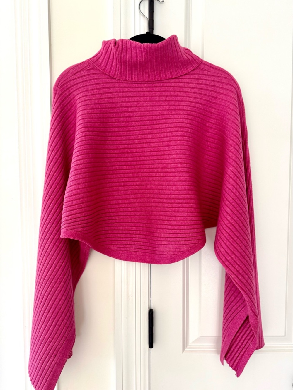 Free People Cropped Ribbed Turtleneck Sweater - Fuchsia Pink